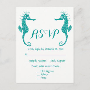 Teal Turquoise RSVP Seahorse Beach Nautical Invitation Postcard