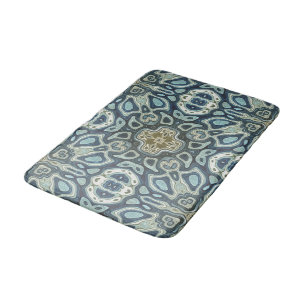 Teal Turquoise Seafoam Green Bali Batik Pattern Bath Mat
