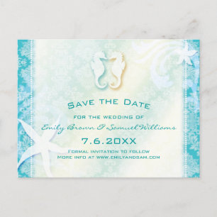 Teal Turquoise Seahorse Wedding Save the Date Announcement Postcard