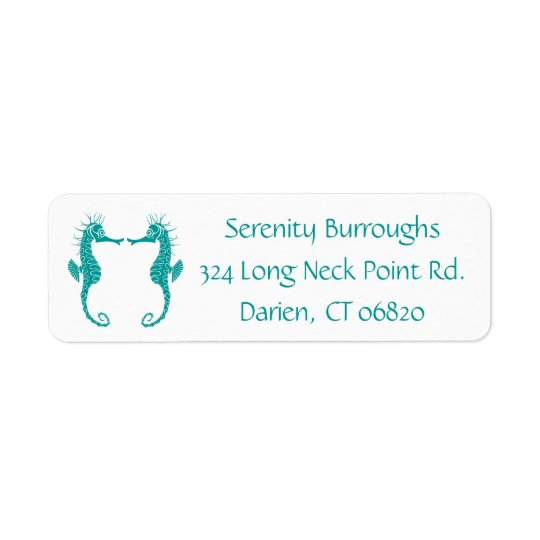Teal Turquoise Seahorses Love Wedding Party Return Address Label