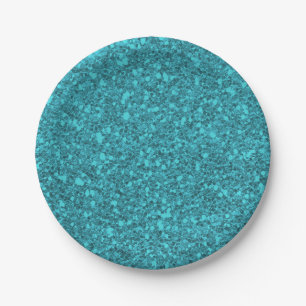 Teal Turquoise Sparkle Glitter Glam Custom Party Paper Plate