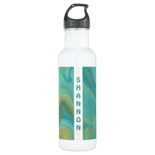 Teal, Turquoise, Tan Fluid Art Marble Personalized 710 Ml Water Bottle