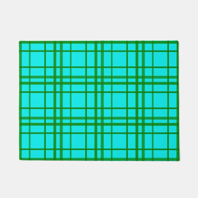 Teal Turquoise Tartan Plaid Pattern Design  Doormat (Front)