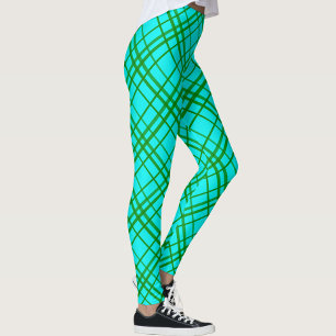 Teal Turquoise Tartan Plaid Pattern Design  Leggings
