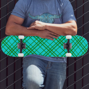 Teal Turquoise Tartan Plaid Pattern Design Skateboard