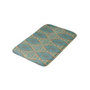 Teal Turquoise Taupe Brown Eclectic Ethnic Look Bath Mat
