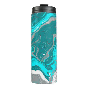 Teal, Turquoise White Marble Fluid Art    Thermal Tumbler