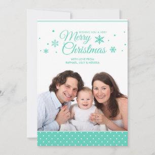 Teal Turquoise & White Merry Christmas photo card