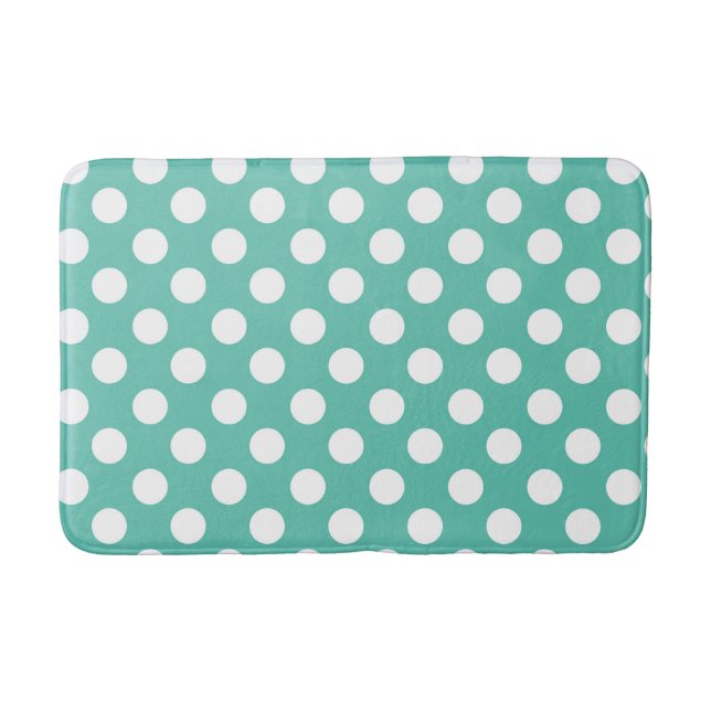 Teal Turquoise & White Polka Dots Bath Mat (Front)