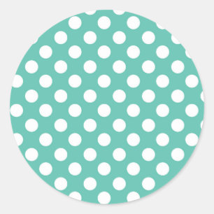 Teal Turquoise & White Polka Dots Birthday Party Classic Round Sticker