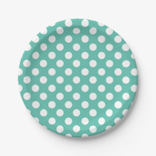 Teal Turquoise & White Polka Dots Birthday Party Paper Plate