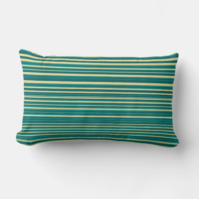 Teal Turquoise & Yellow Simple Modern Stripes Lumbar Pillow (Front)