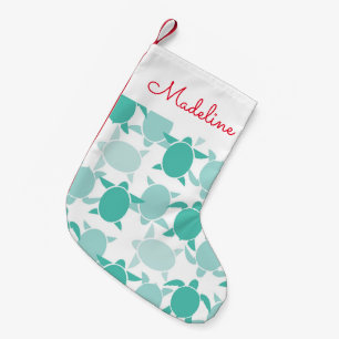 Teal Turtle Pattern   Add Your Name Small Christmas Stocking
