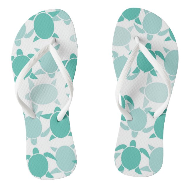 Teal Turtle Pattern Flip Flops (Footbed)