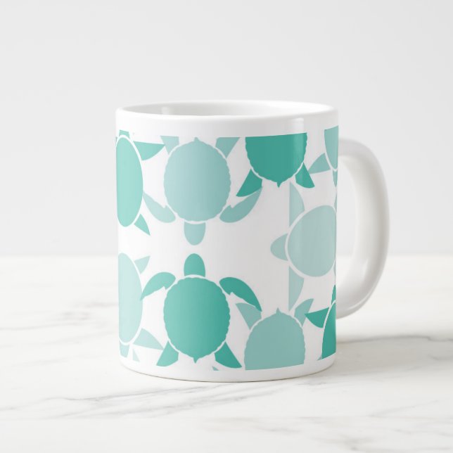 Teal Turtle Pattern Large Coffee Mug (Front Right)