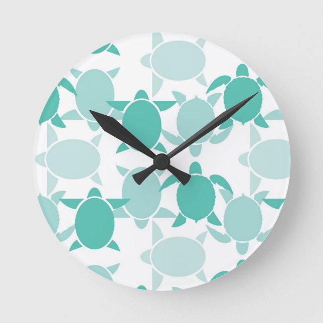 Teal Turtle Pattern Round Clock (Front)