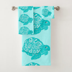 Teal Turtles Pattern Aqua Towel Set