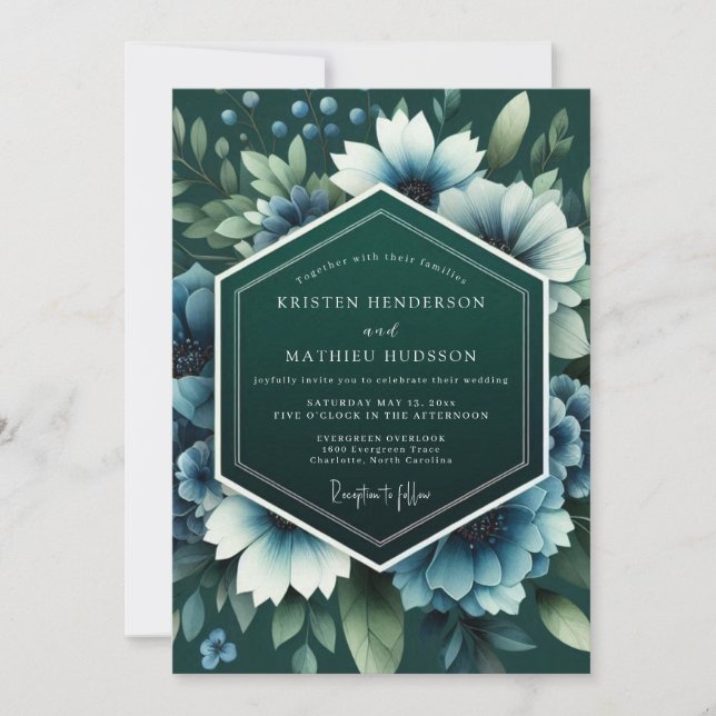 Teal Twilight Anemone Wedding Invitation (Front)