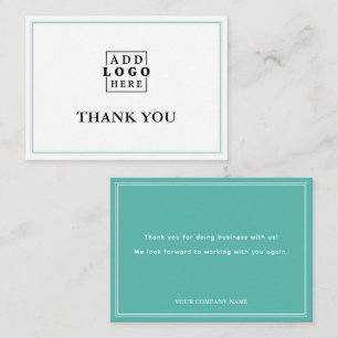 Teal Two Border Business Logo Thank You   Card