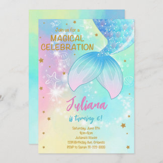 Teal Under the Sea Mermaid Tail Birthday Invite