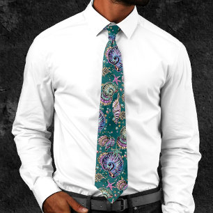 Teal Underwater Luxe   Gorgeous Pastel Seashells N Tie