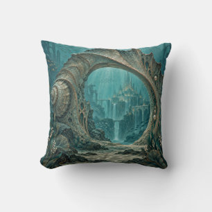 Teal Underwater Shell Portal Fantasy Throw Pillow