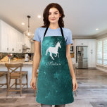 Teal Unicorn Personalized Apron<br><div class="desc">Create a personalized kitchen gift for family or friends with a Teal Unicorn Personalized Apron. Apron design features a colourful starry background and a unicorn adorned with stars with a place to personalize with your name. Additional items available with this design as well. Please contact me directly for assistance with...</div>