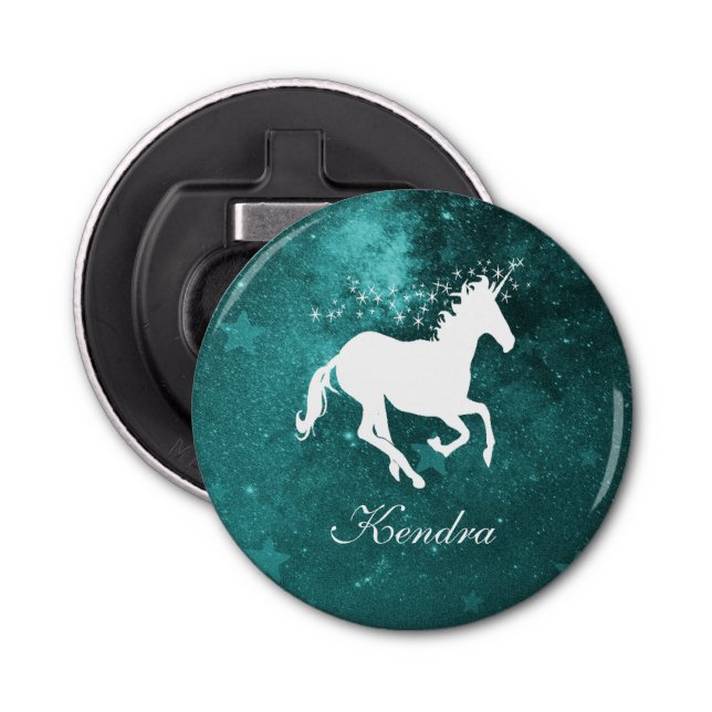 Teal Unicorn Personalized Bottle Opener (Front)