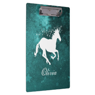 Teal Unicorn Personalized Clipboard
