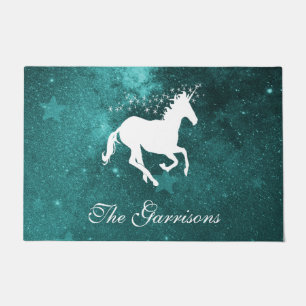 Teal Unicorn Personalized Doormat