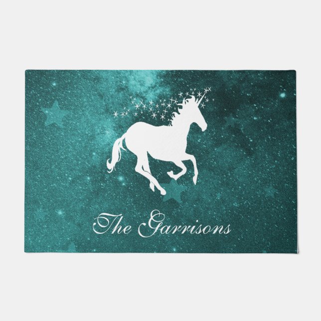Teal Unicorn Personalized Doormat (Front)