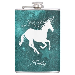 Teal Unicorn Personalized Flask