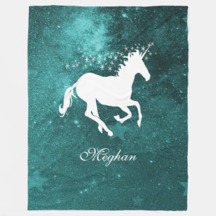 Teal Unicorn Personalized Fleece Blanket