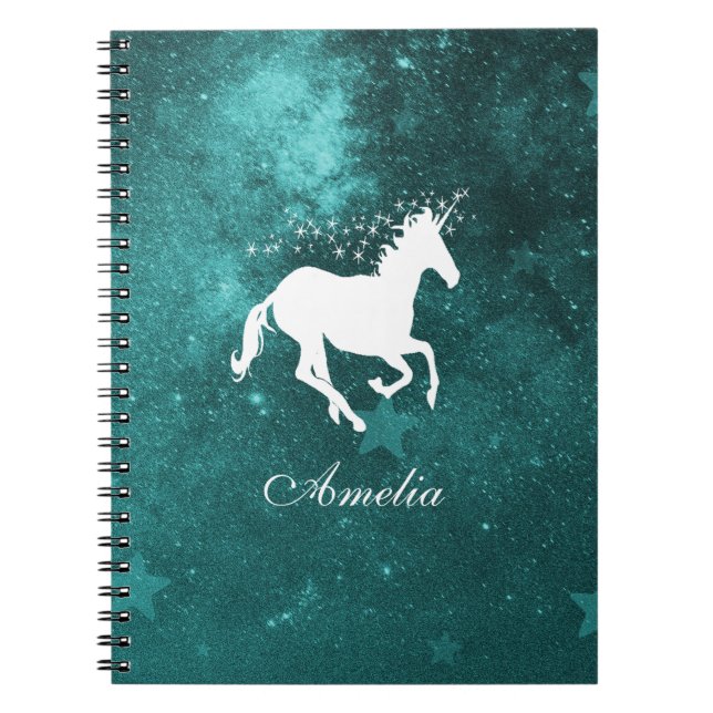 Teal Unicorn Personalized Notebook (Front)