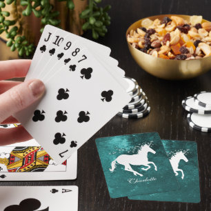 Teal Unicorn Personalized Playing Cards