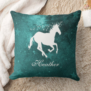 Teal Unicorn Personalized Throw Pillow
