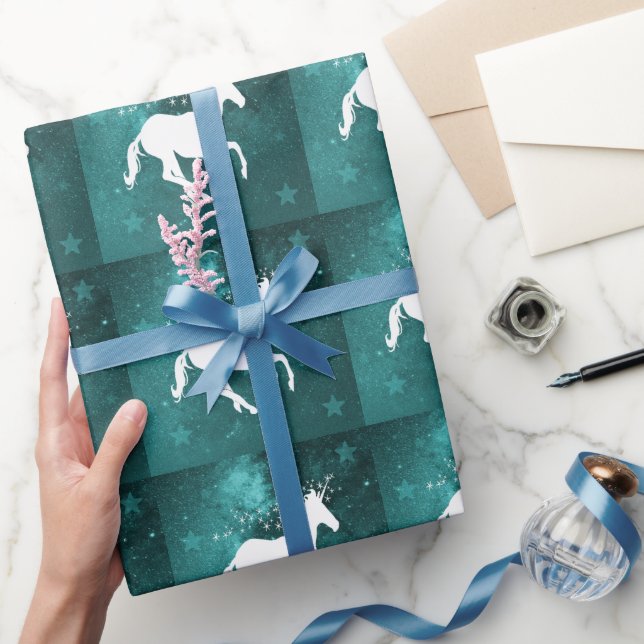 Teal Unicorn Wedding Wrapping Paper (Gifting)