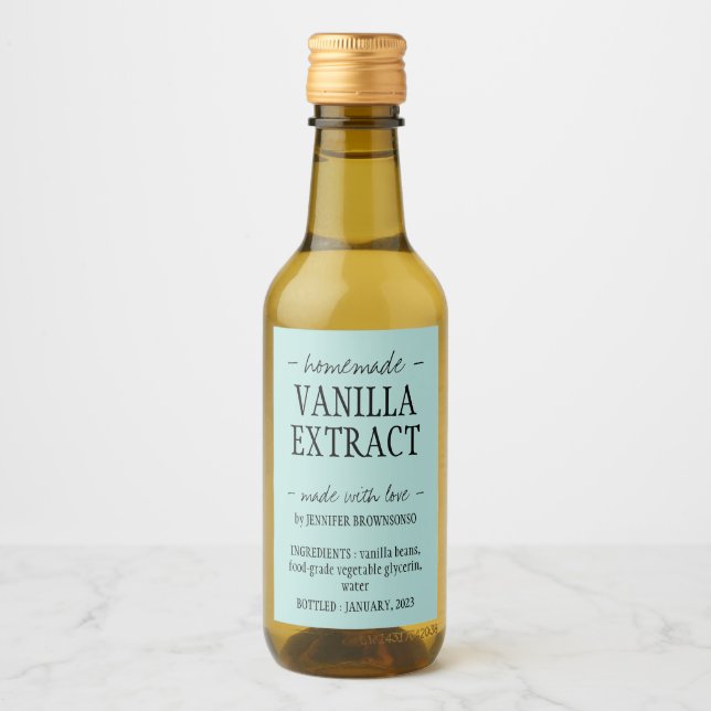 Teal Vanilla Extract Bottle Homemade drink Wine Label (Front)
