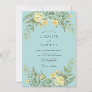 Teal Verdant Blossom Romance Wedding Invitation