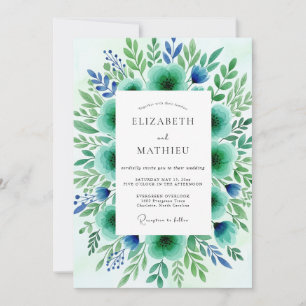 Teal Verdant Floral Botanical Wedding Invitation