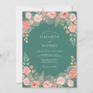 Teal Verdant Rose Wedding Invitation