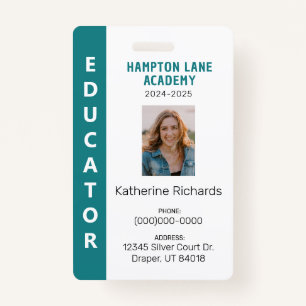 Teal Vertical Stripe Homeschool Educator ID Badge