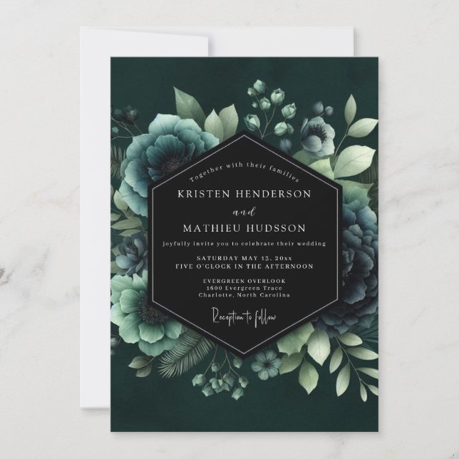 Teal Vesperal Bloom Wedding Invitation (Front)