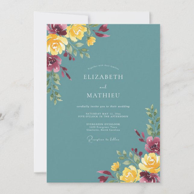 Teal Vibrant Autumnal Wedding Invitation (Front)