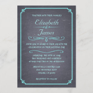 Teal Vintage Chalkboard Wedding Invitations
