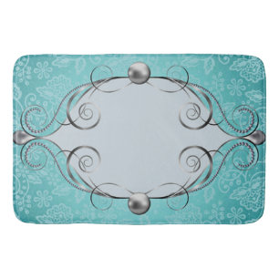 teal,vintage,chic,pearls,silver,lace,pattern,white bath mat