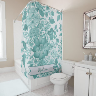 Teal Vintage Chinoiserie Floral Personalized