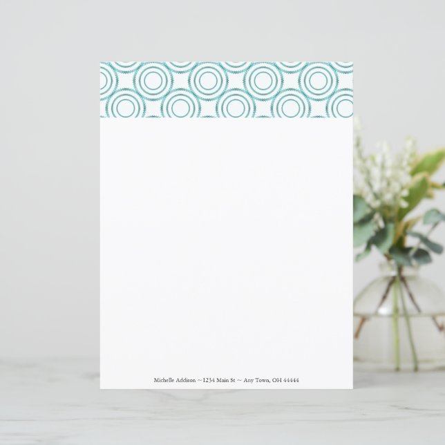 Teal Vintage Circle Pattern Personalize Paper (Standing Front)
