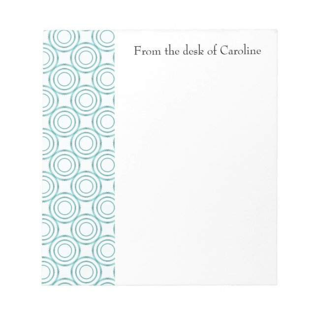 Teal Vintage Circle Pattern Personalized Notepad (Front)