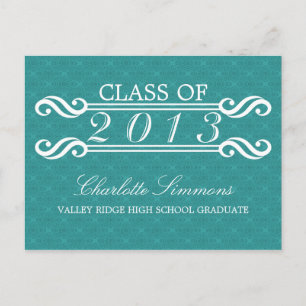 Teal Vintage Damask 2013 Grad Party Postcard